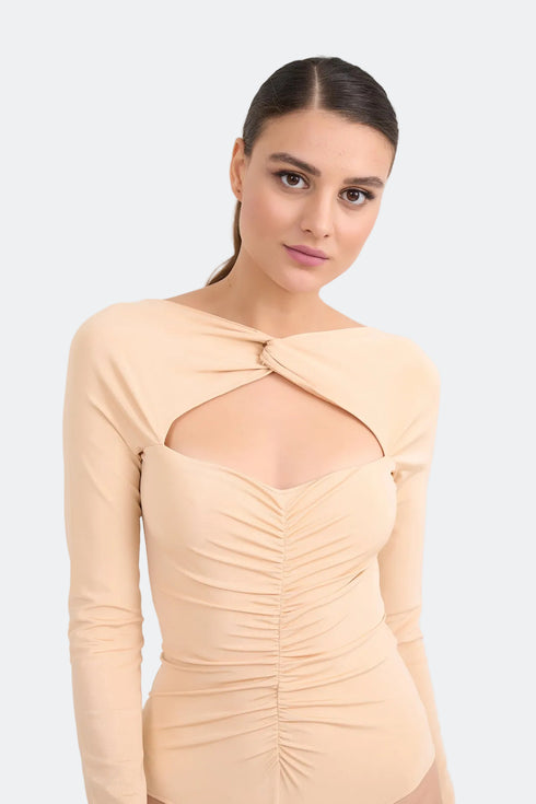 Neck And Chest Detailed Snap Crotch Body With Long Sleeves
