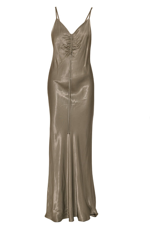 GREEN SHIRRED DETAIL DRESS - Barrus London