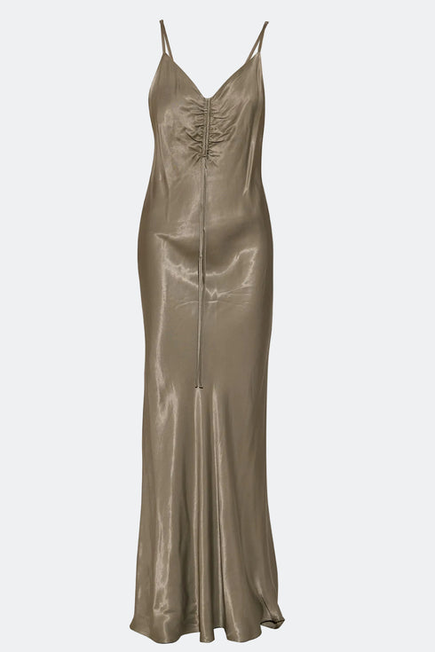 GREEN SHIRRED DETAIL DRESS - Barrus London