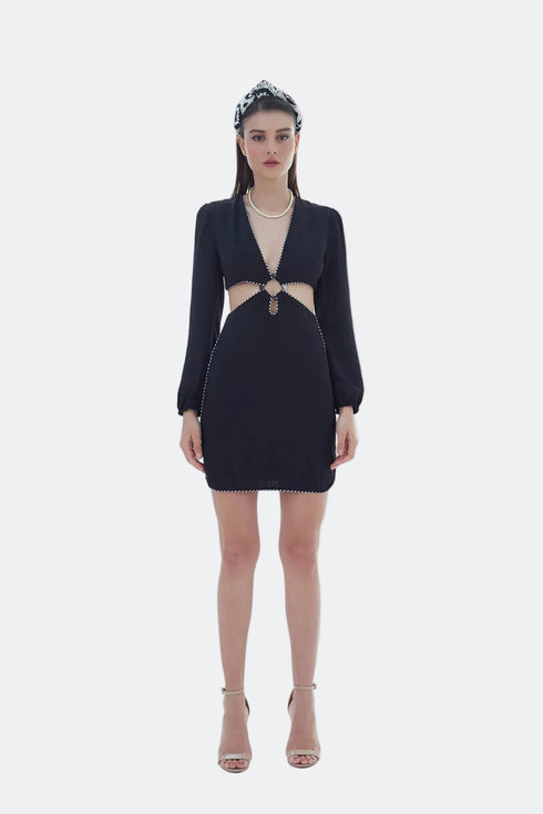 SIDE WAIST CUTOUTS OPEN BACK MINI DRESS - Barrus London