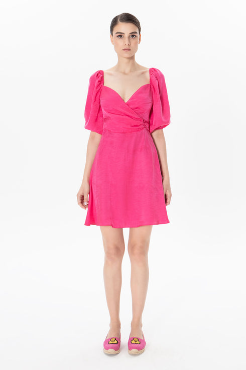 Sweetheart Neckline Balloon Sleeve Midi Dress