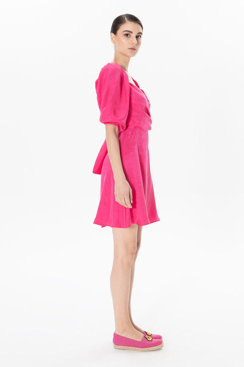 Sweetheart Neckline Balloon Sleeve Midi Dress