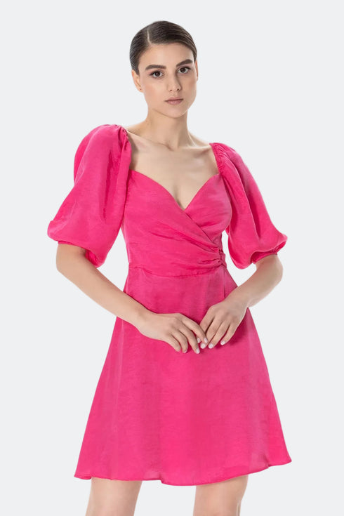 Sweetheart Neckline Balloon Sleeve Midi Dress