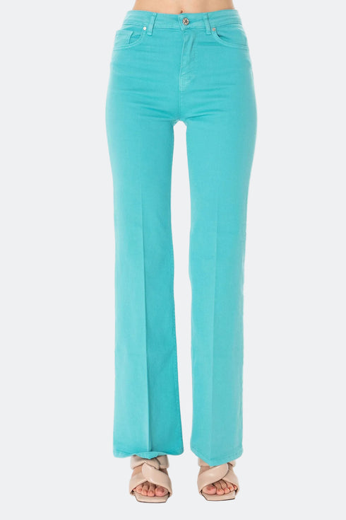 Bootcut Medium Turquoise High Waist Trousers