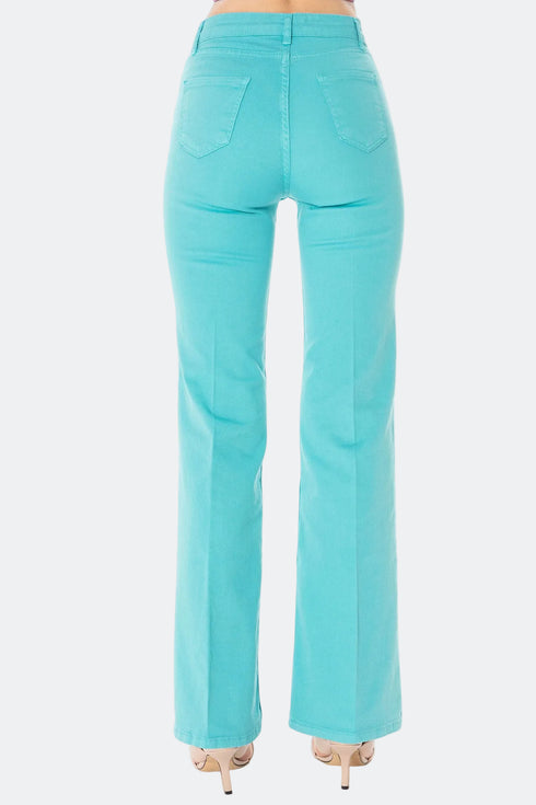 Bootcut Medium Turquoise High Waist Trousers