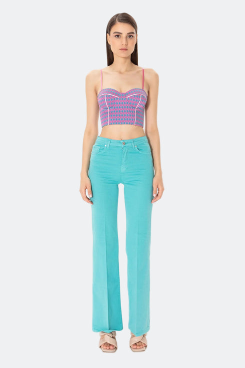 Bootcut Medium Turquoise High Waist Trousers
