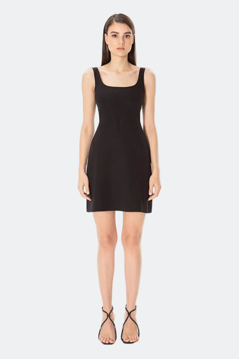 Square Collar Cut Out Black Mini Dress