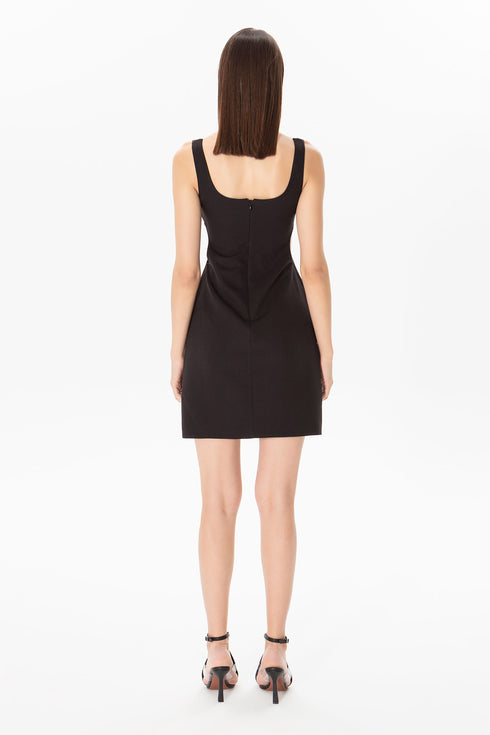 Square Collar Cut Out Black Mini Dress