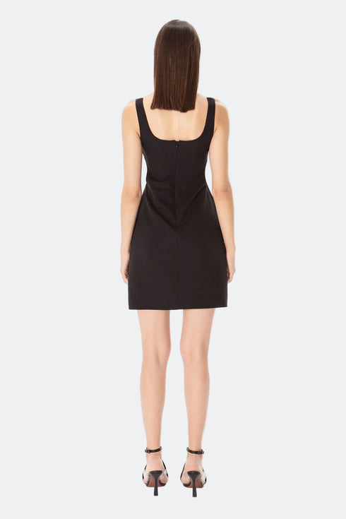 Square Collar Cut Out Black Mini Dress