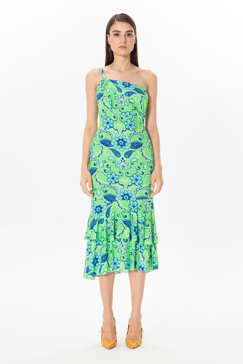 Single Strap Floral Pattern Midi Dress