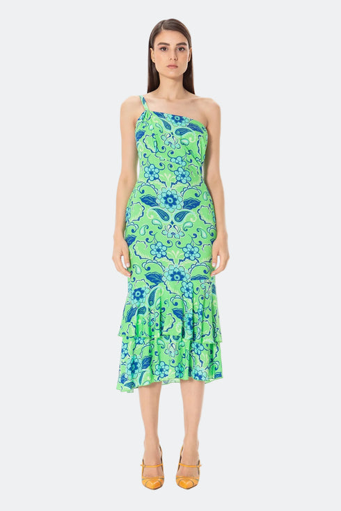 Single Strap Floral Pattern Midi Dress