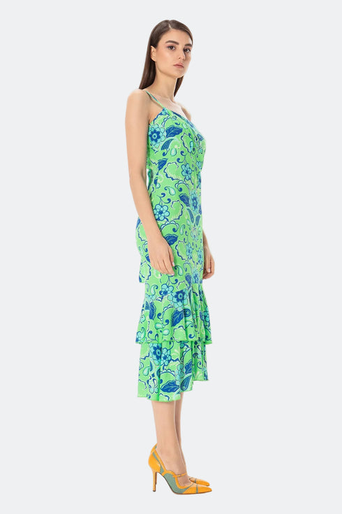 Single Strap Floral Pattern Midi Dress