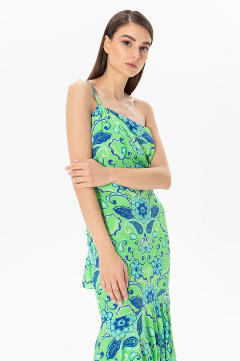 Single Strap Floral Pattern Midi Dress