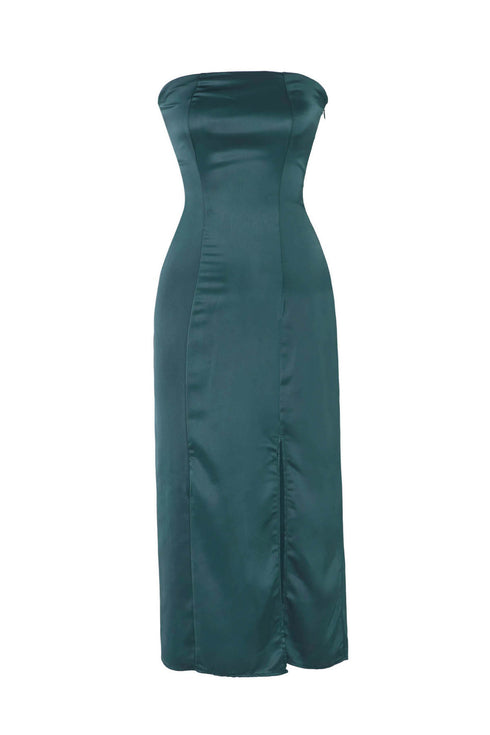 Green Satin Bodycon Midi Dress