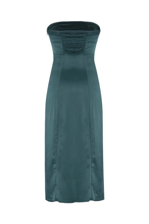 Green Satin Bodycon Midi Dress