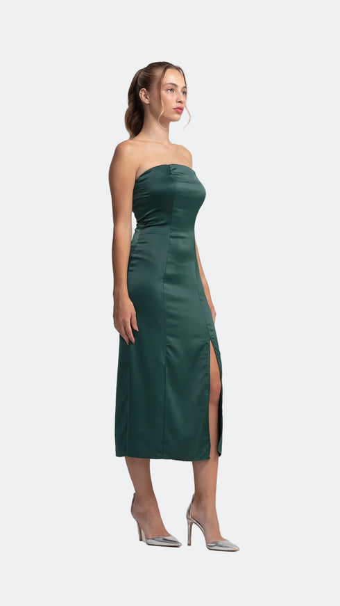 Green Satin Bodycon Midi Dress