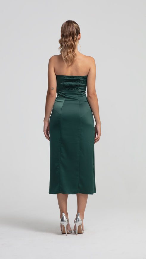 Green Satin Bodycon Midi Dress