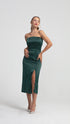Green Satin Bodycon Midi Dress