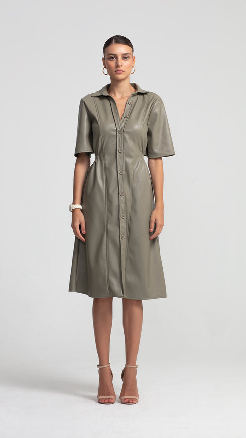 Short Sleeve Vegan Leather Dress