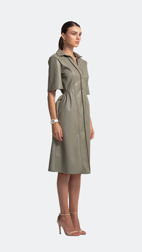 Short Sleeve Vegan Leather Dress