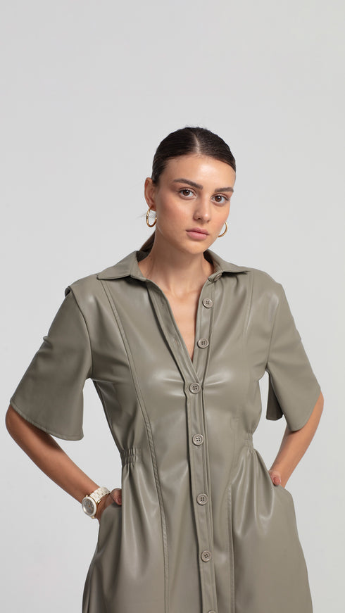Short Sleeve Vegan Leather Dress