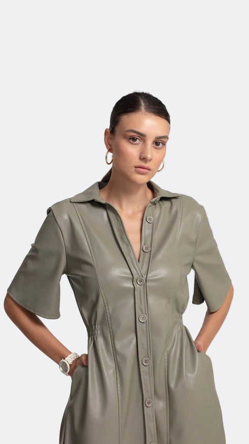 Short Sleeve Vegan Leather Dress