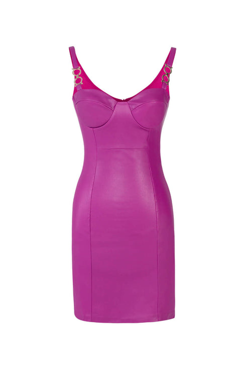 Vegan Leather Bodycon Royal Fuchsia Mini Dress