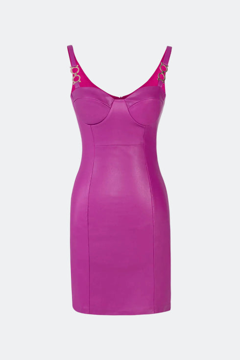 Vegan Leather Bodycon Royal Fuchsia Mini Dress