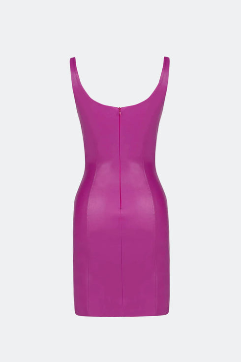 Vegan Leather Bodycon Royal Fuchsia Mini Dress