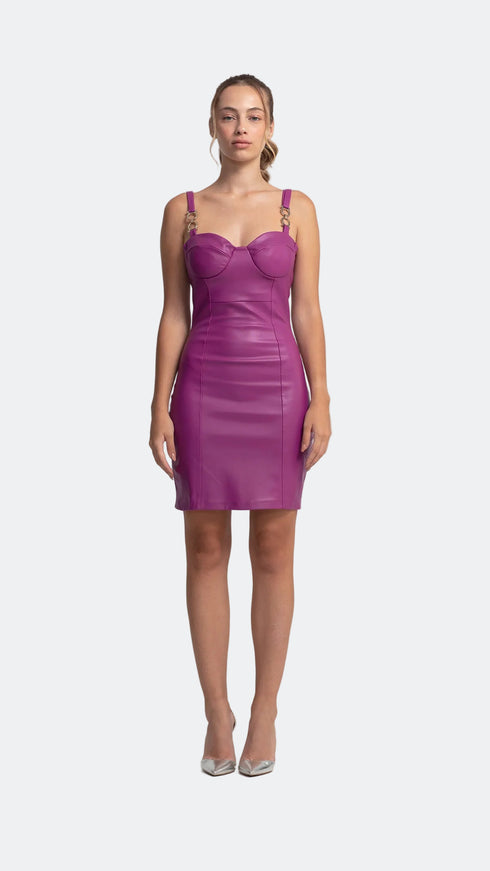 Vegan Leather Bodycon Royal Fuchsia Mini Dress