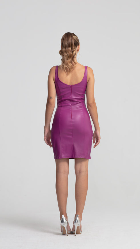 Vegan Leather Bodycon Royal Fuchsia Mini Dress