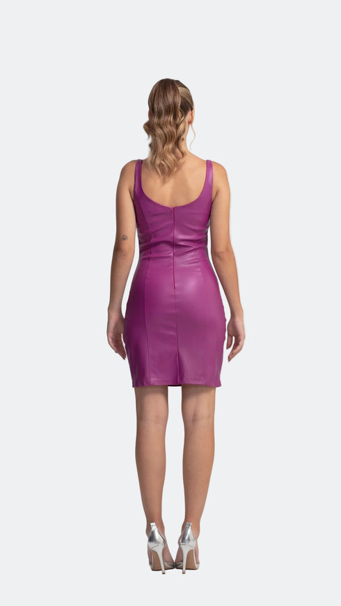 Vegan Leather Bodycon Royal Fuchsia Mini Dress