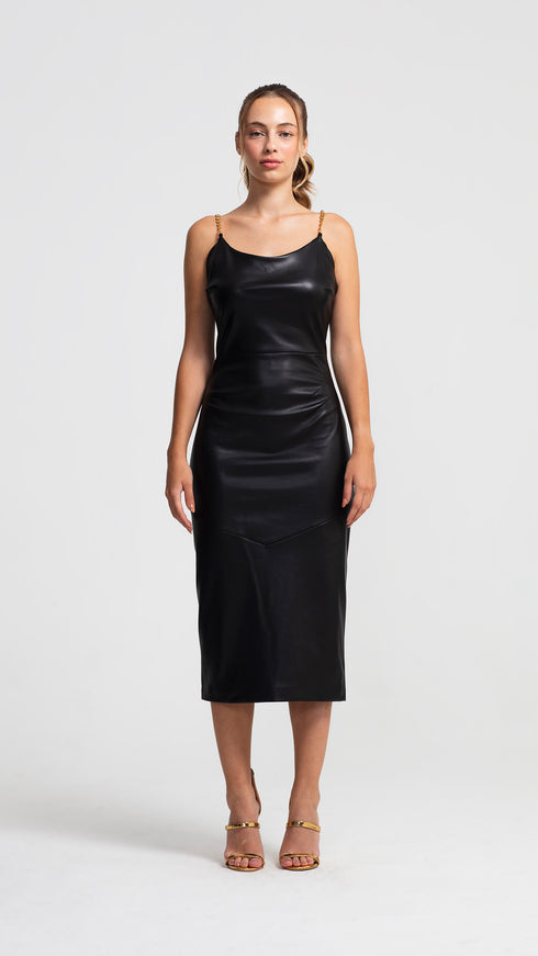 Vegan Leather Bodycon Kalmia Midi Dress