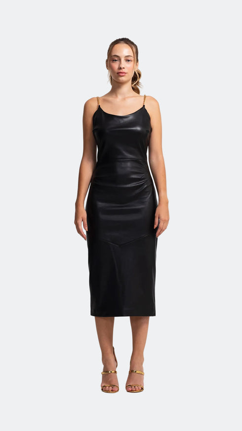Vegan Leather Bodycon Kalmia Midi Dress