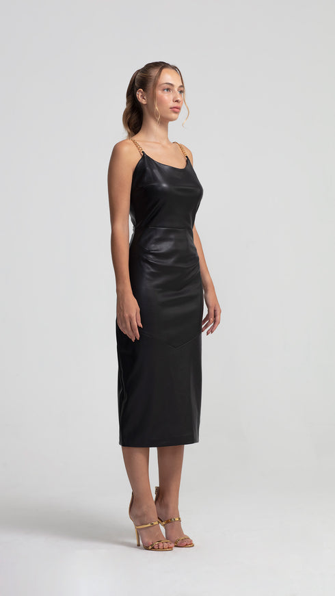 Vegan Leather Bodycon Kalmia Midi Dress