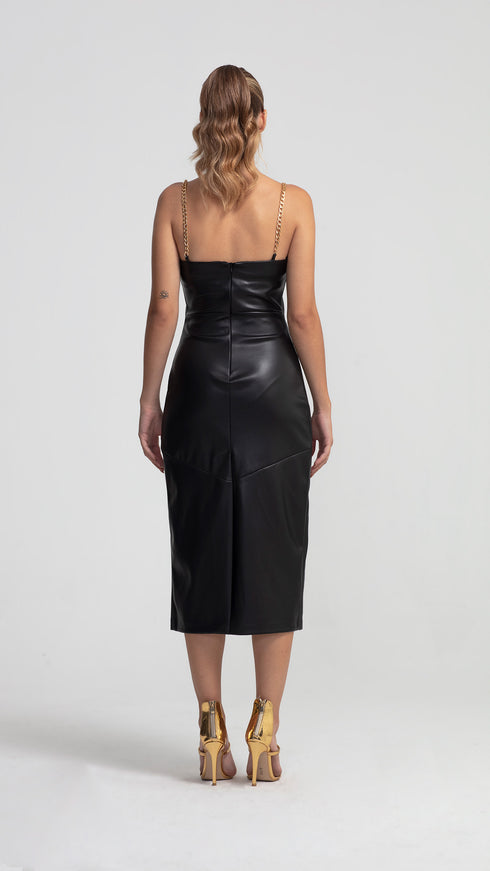 Vegan Leather Bodycon Kalmia Midi Dress