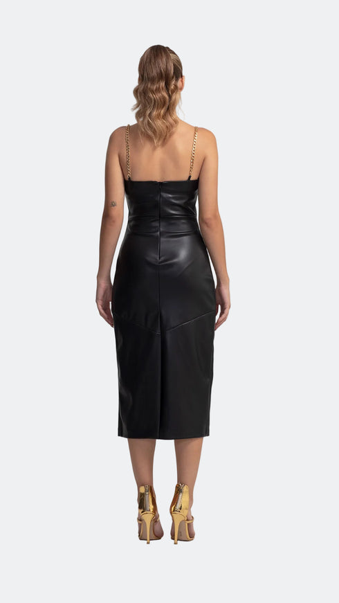 Vegan Leather Bodycon Kalmia Midi Dress