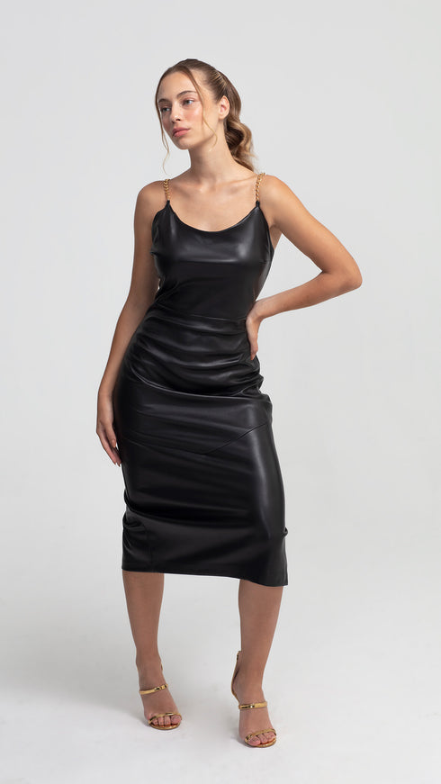 Vegan Leather Bodycon Kalmia Midi Dress