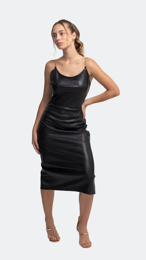 Vegan Leather Bodycon Kalmia Midi Dress