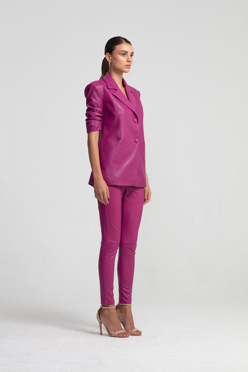 Vegan Leather Royal Fuchsia Ruched Jacket