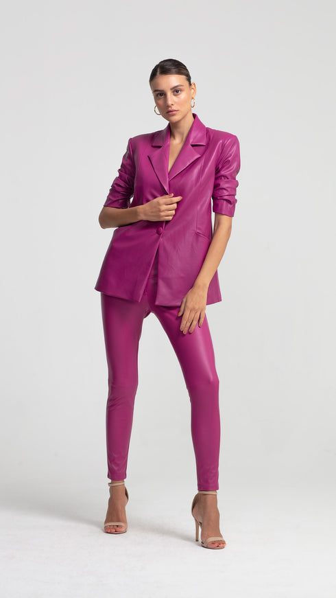 Vegan Leather Royal Fuchsia Ruched Jacket