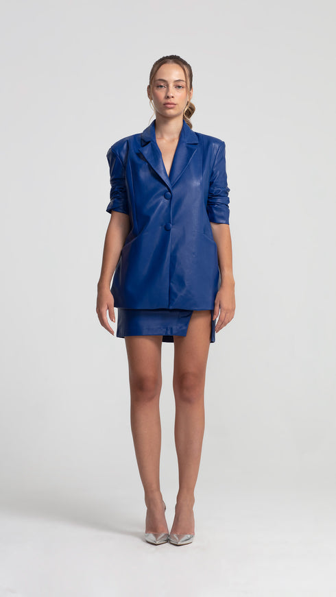 Vegan Leather Cobalt Ruched Jacket