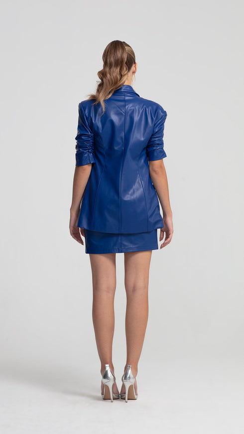 Vegan Leather Cobalt Ruched Jacket