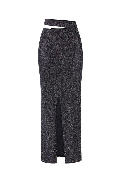 Cut Out Maxi Silver Shiny Skirt