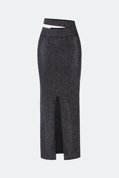 Cut Out Maxi Silver Shiny Skirt