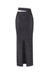 Cut Out Maxi Silver Shiny Skirt