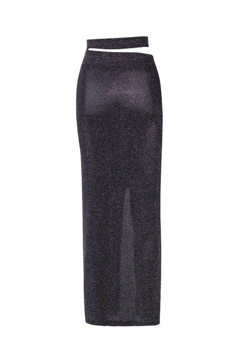 Cut Out Maxi Silver Shiny Skirt