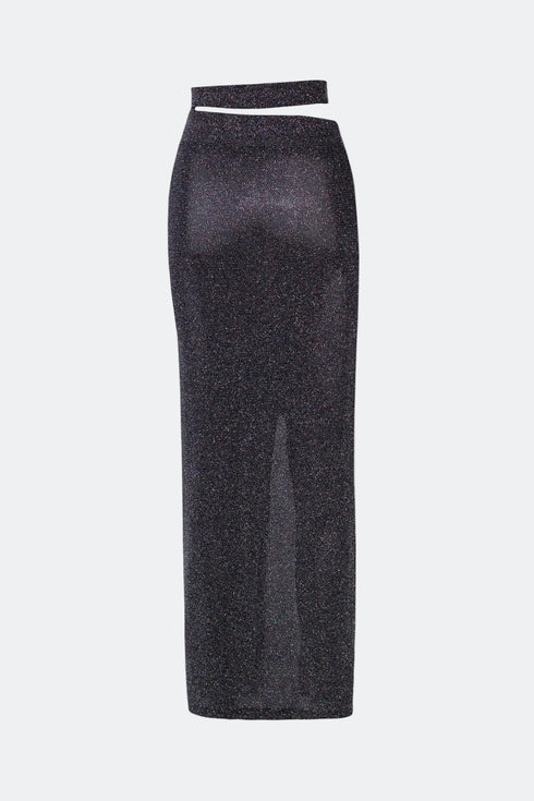 Cut Out Maxi Silver Shiny Skirt