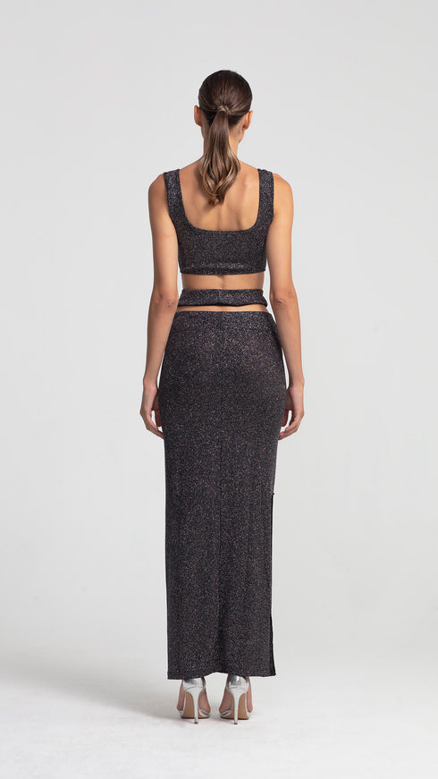 Cut Out Maxi Silver Shiny Skirt
