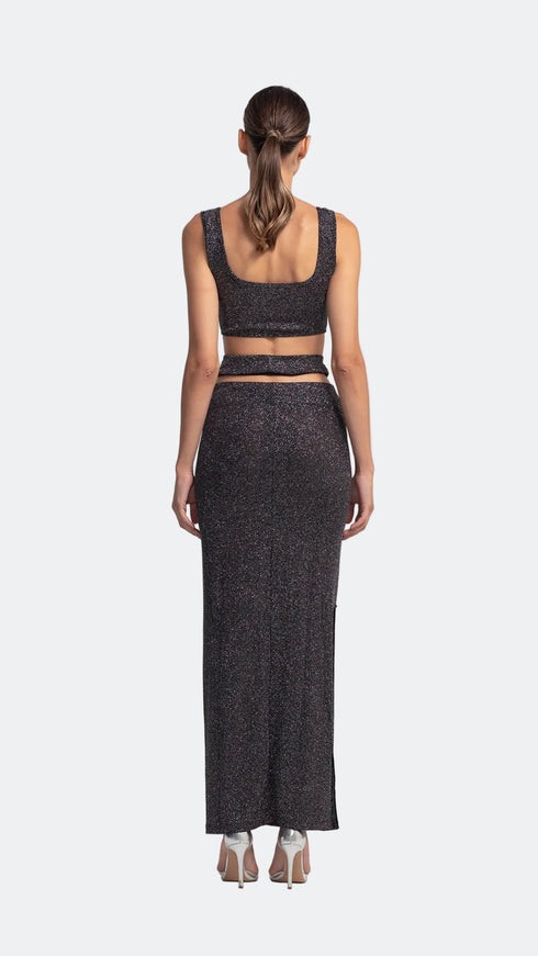 Cut Out Maxi Silver Shiny Skirt